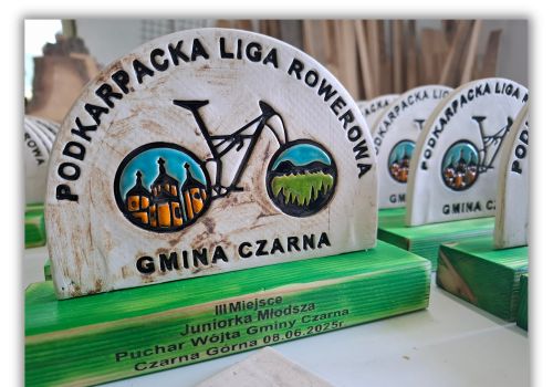 Drewniana statuetka Podkarpackiej Ligi Rowerowej Gminy Czarna