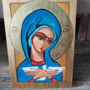 kona Pneumatofora, ręcznie malowana drewniana figurka, Matka Boża z gołębicą, bieszczadzkie rękodzieło, prezent.