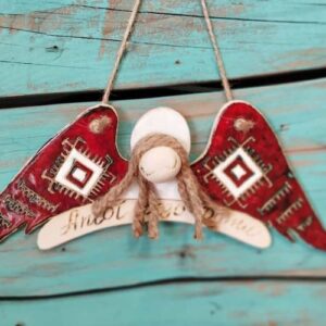 Ceramiczny anioł stróż, ręcznie robiona figurka, napis Witaj w domu, czerwone skrzydła, prezent, rękodzieło.