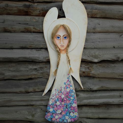 Drewniana figura Anioła: „Anioł Lniany”
