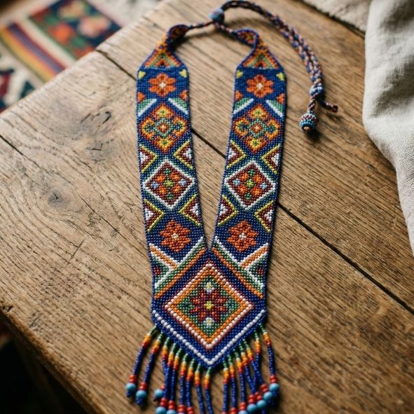 Krywulka zrobiona na warsztatach tworzenia biżuterii koralikowej w Bieszczadzkiej Aniołomanii