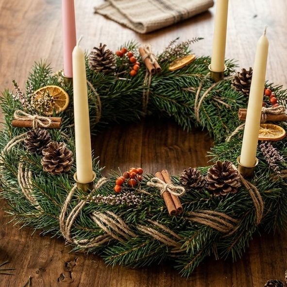 Wianek adwentowy- warsztaty plecenia wianków z Bieszczadzką aniołomanią